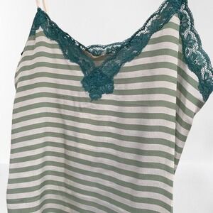 NEW Gold Hawk Floral Lace‎ 100% Silk Cami in Mint/Teal Stripe Large